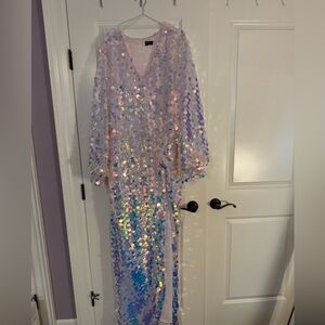 Xpluswear Plus Size Party Sparkly Iridescent Round Sequin Long Dress 3XL